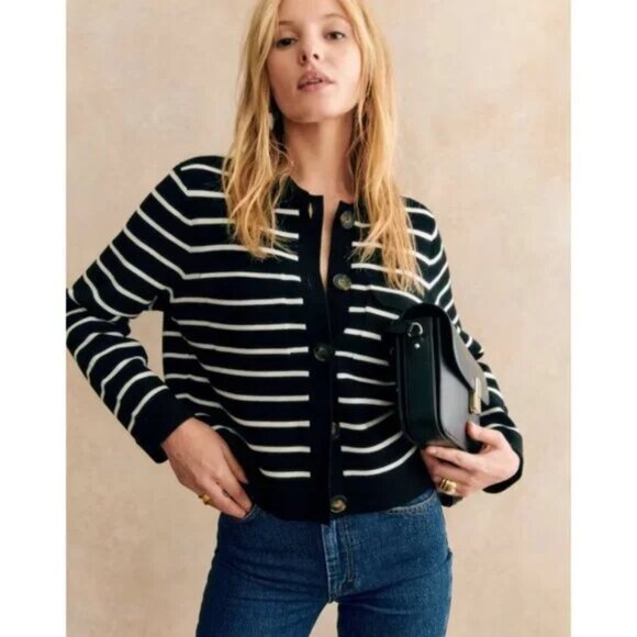 Sezane Sweaters - Sezane Betty Caridgan Black and White Stripe Size Medium
